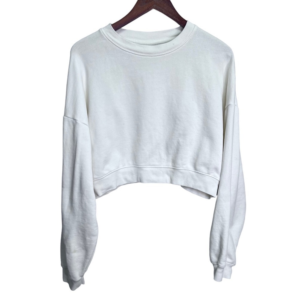 Oak & Fort Cream White Cropped Crew Neck Sweater Size Small